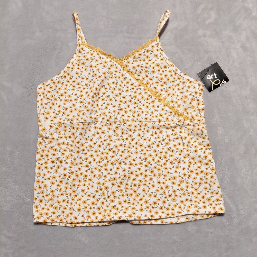 NWT Yellow Ditsy Floral Art Class Youth L 10/12 Lace Edge Babydoll Cami Tank Top